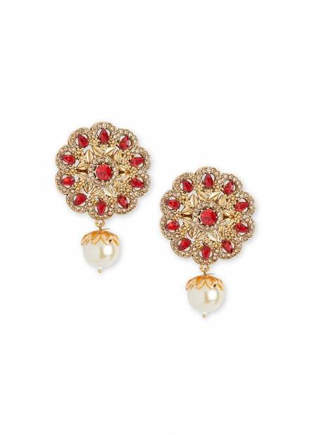 Red Stone indian New Sparkly Designer For Party And Functions Latest Earrings Collection 1842